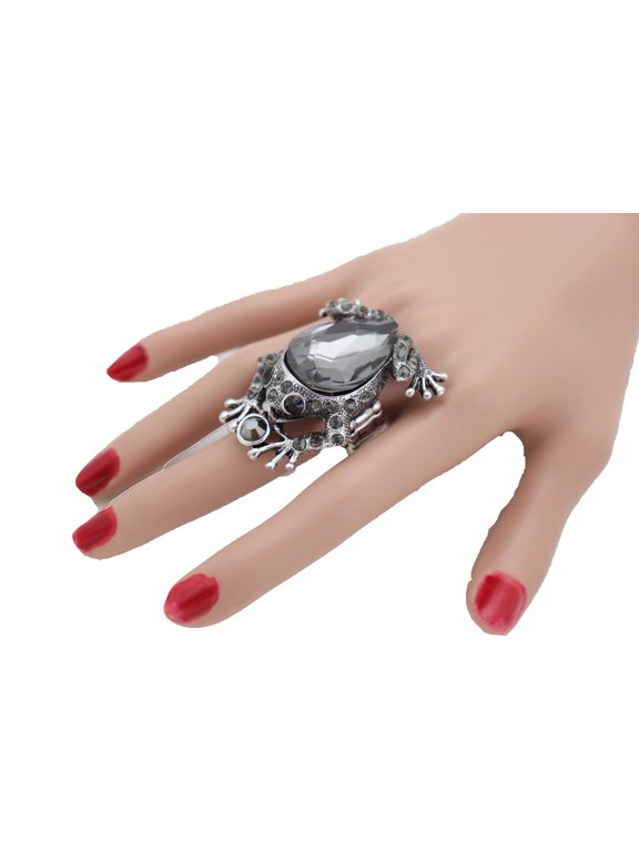 Women Silver Metal Frog Ring Fashion Jewelry Elastic Band