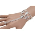 thumbnail image 1 of Women Silver Metal Hand Chain Bracelet Flower Charm Connected Ring, 1 of 10