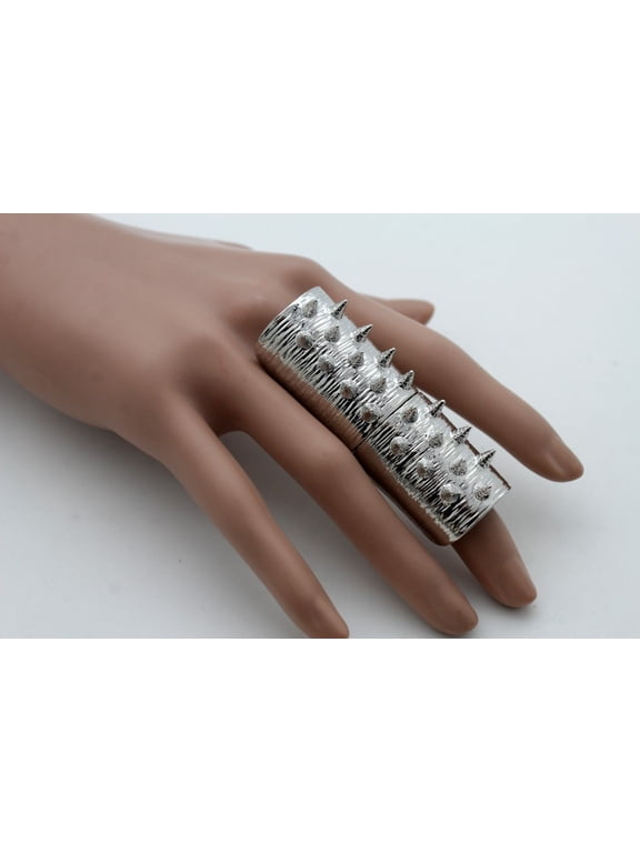 Women Silver Metal Long Spikes Ring Fashion Jewelry One Size Band Rock Punk Cool