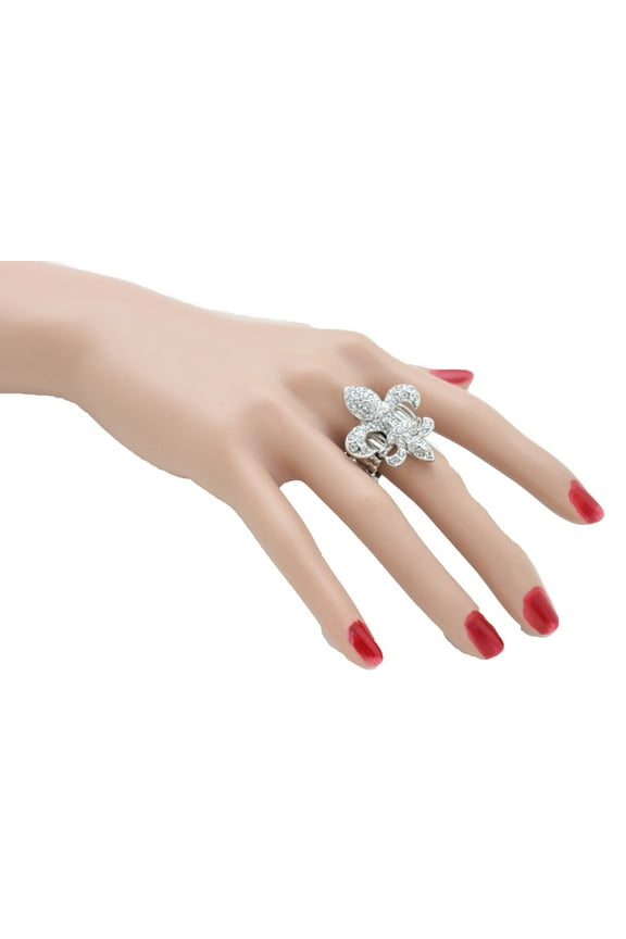 Women Silver Metal Ring Fashion Jewelry Fleur De Lis Lily Flower Easy Wear