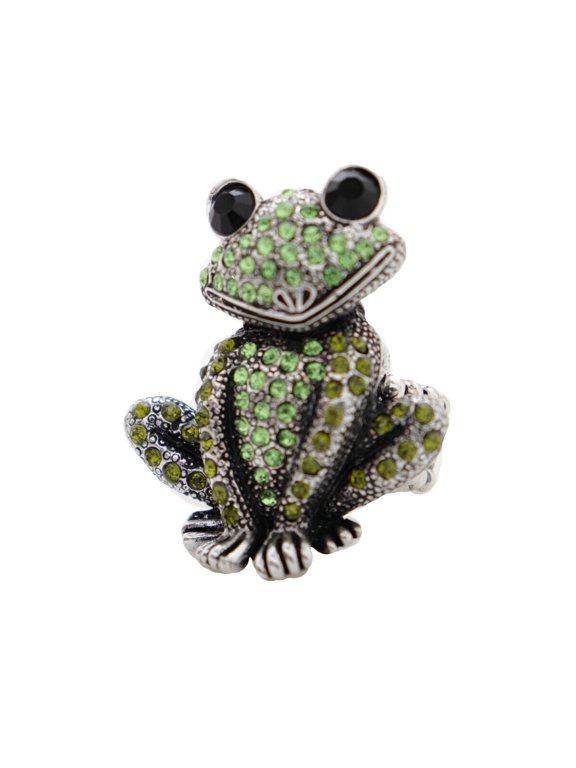 Women Silver Metal Ring Fashion Silky Jewelry Green Evening Bling Frog Animal
