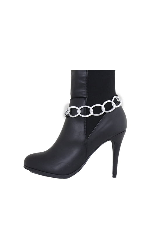 Women Silver Metal Thick Chain Chunky Links Boot Bracelet Fashion Jewelry Shoe Charm