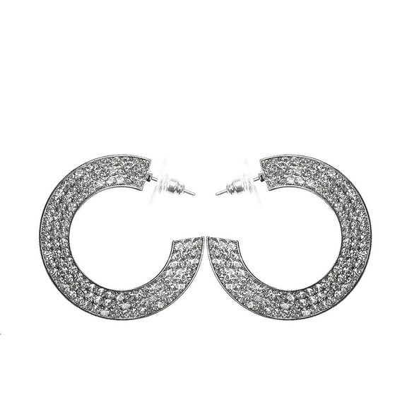 Women Silver Rhinestone Crystal Hoop Earrings, 2.5"