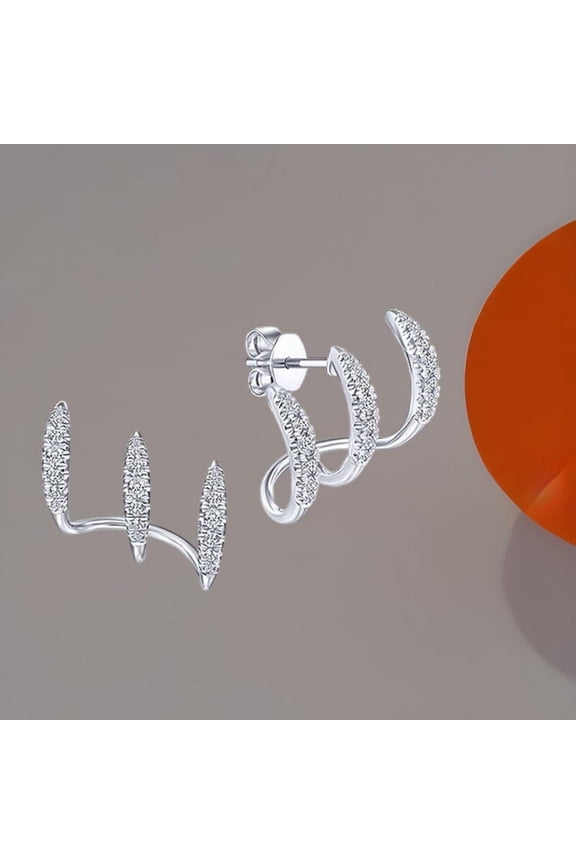 1 Pair Silver Three Claw Curved Minimalist Stud Earrings High Quality Zircon Ear Clips for Women Daily Formal Use Jewelry Gift