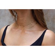 Women Simple Delicate Full Moon 14K Gold Plated/Rose Gold/Silver Plated Layered Pendant Handmade Star Chokers Necklaces[o4182]
