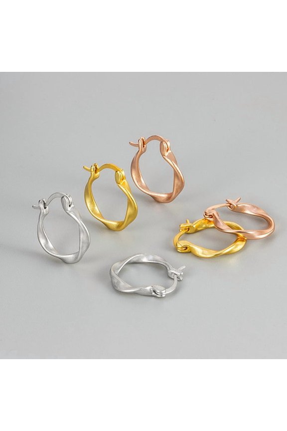Women Simple Matte Spiral Wave Hoop Earrings