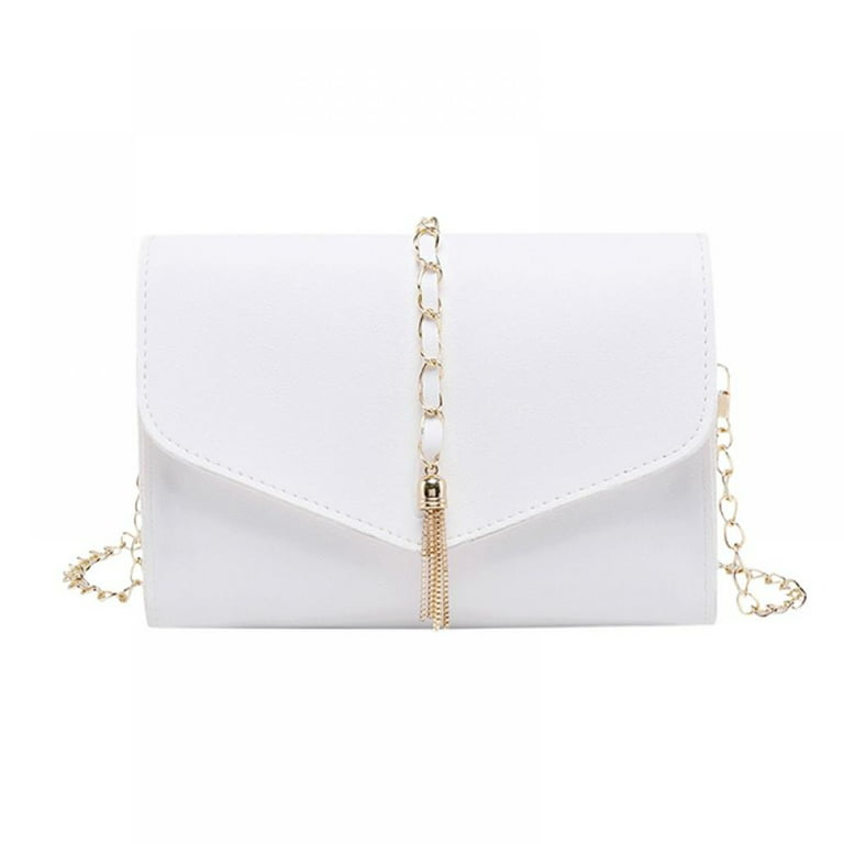 Women Simple Shoulder Crossbody Bag,With Metal Chain Strap And Tassel Top  Zipper