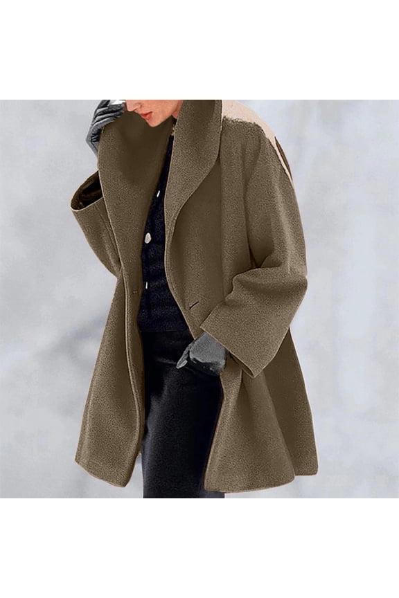 Women Single Breasted Hooded Jacket Casual Shawl Collar Jacket Pea Coats Loose Trench Coats Long Overcoat Khaki S