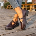 thumbnail image 1 of Women Single Buckle Strap Round Toe Platform Mary Jane Flats, Matte Woven Fabric, Moderate Cushioned Footbed, Deep Lug Anti Slip Outsole, Sweet Preppy Silhouette for Campus Daily Com,Brown 6.5, 1 of 6