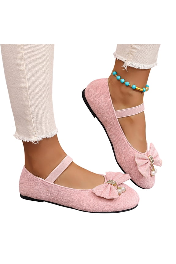 Women Single Strap Bow Decor Mary Jane Flats, Soft Matte Woven Fabric, Thin Cushioned Footbed, Flexible Anti Slip Flat Outsole, Sweet Minimalist Silhouette for Campus Office Daily Ca,Pink 8