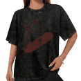 thumbnail image 1 of Women Skateboarding Cat Graffiti Graphic Tees T Shirt Tops Round Neck Washed Cotton T Shirt Black S-2XL Plus Size, 1 of 5