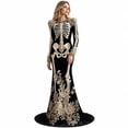 thumbnail image 1 of Women Skeleton Dress Long Sleeve Gothic, 3D Print Maxi Dress Costume Cosplay Spooky Chic Evening Gown for Halloween Party Apparel, 1 of 8