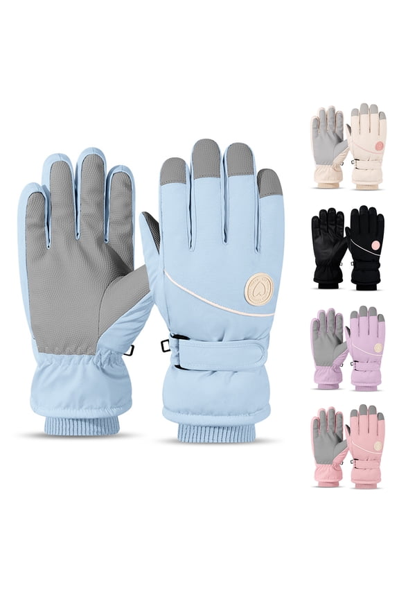 Women Ski Gloves, Windproof Thermal Touchscreen Gloves Waterproof Winter Warm Snow Glove for Skiing Cycling Outdoor Sports Pink One Size