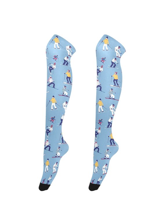 Women Skier Skating Pattern Over Knee Thigh High Socks