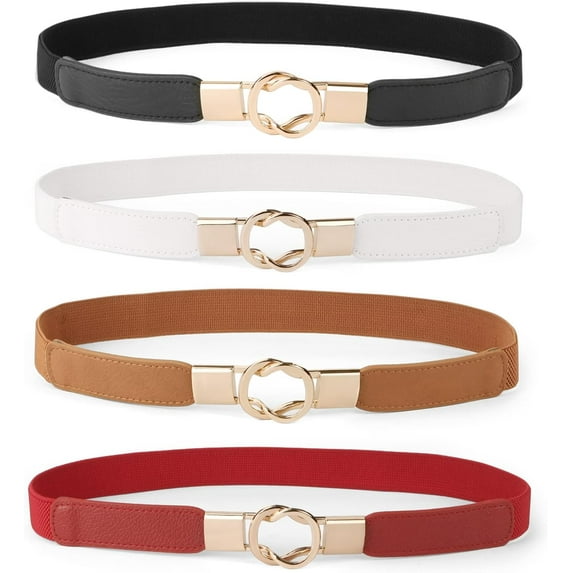 Women Skinny Belt for Dresses Retro Stretch Ladies Waist Belt Plus Size Set of 4