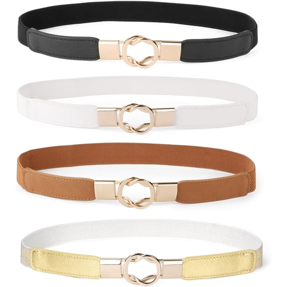 Women Skinny Belt for Dresses Retro Stretch Ladies Waist Belt Plus Size Set of 4