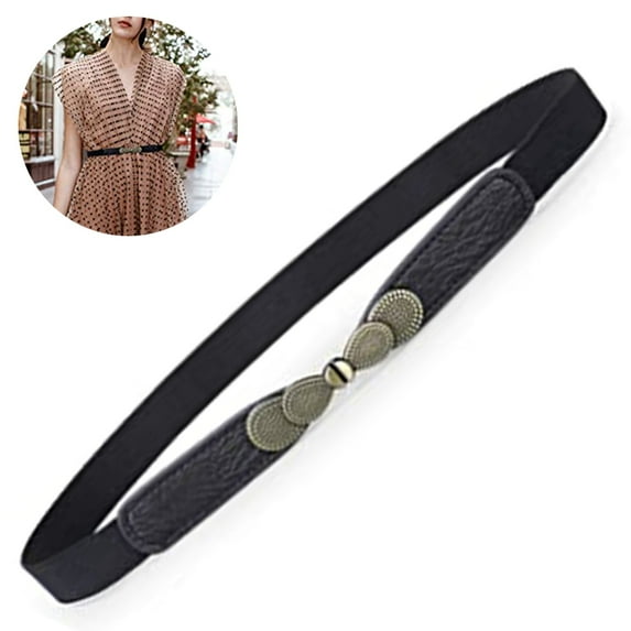 Women Skinny Elastic Stretch Belt For Dresses Retro Ladies Waist Vintage Thin Belt-Black