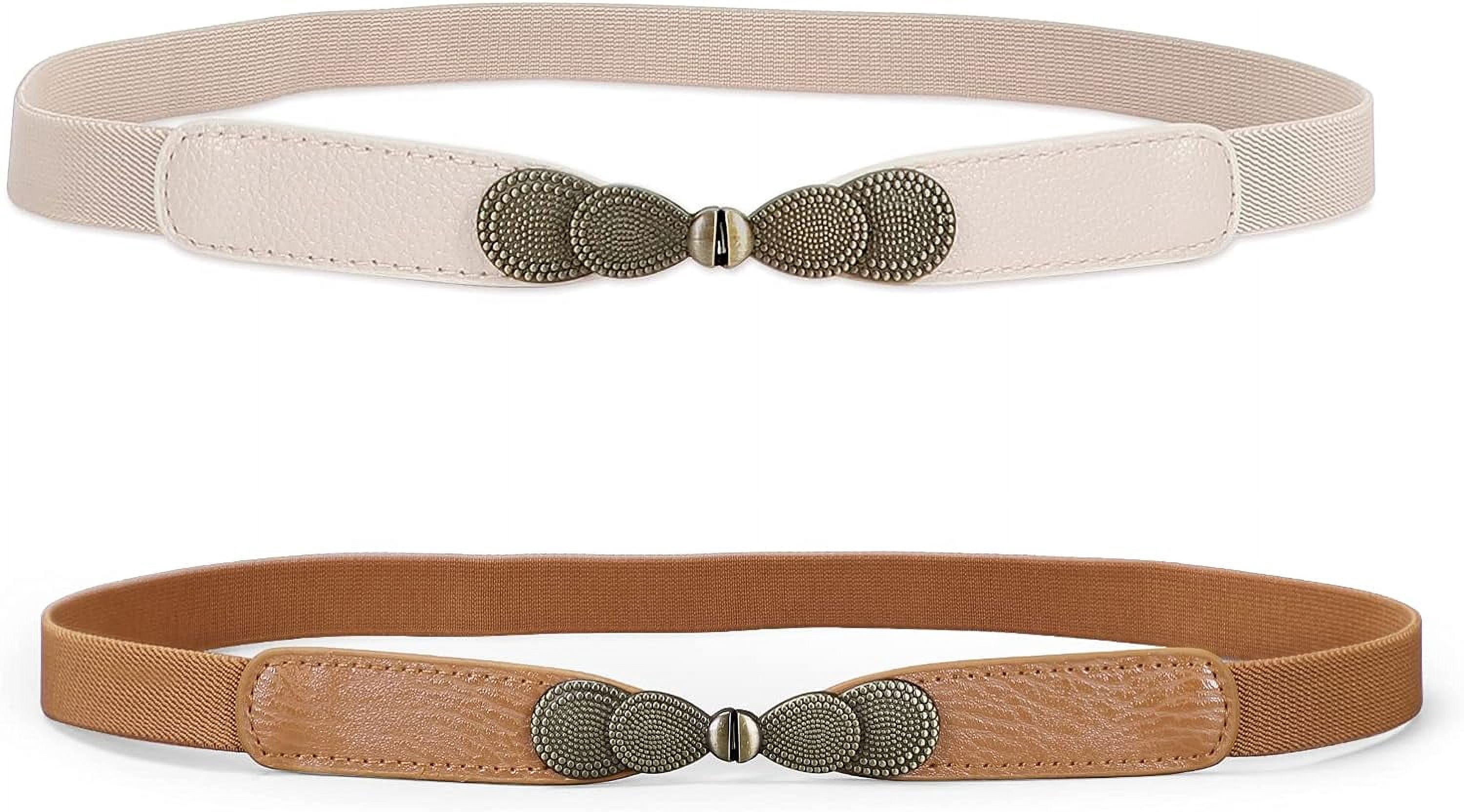 Women Skinny Elastic Belt for Dresses Thin Retro Waist Belt with Gold Buckle Amazon.com: WHIPPY 2 Pack Skinny Elastic Belts for Women  main image 3