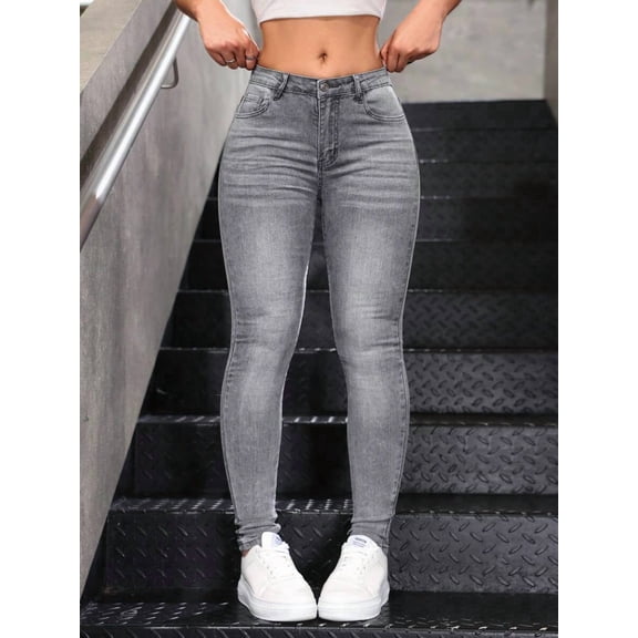 Women Skinny Jeans, High Waist Slim Fit Denim Pants with Slant Pockets, Casual Daily Trousers