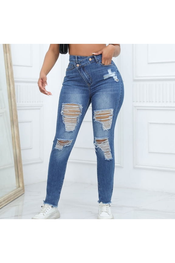 Women Skinny Jeans Stretchy High Waisted Ankle Jean Ripped Slim Fit Washed Denim Distressed Tight Jean