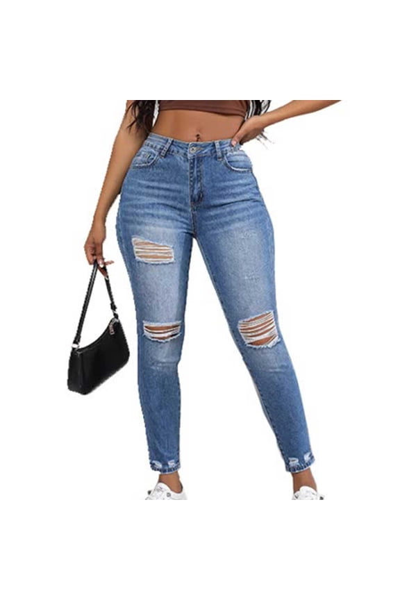 Women Skinny Jeans Stretchy High Waisted Ankle Jean Ripped Slim Fit Washed Denim Distressed Tight Jean