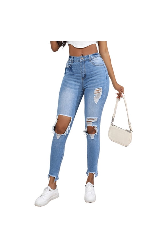 Women Skinny Jeans Stretchy High Waisted Ankle Jean Ripped Slim Fit Washed Denim Distressed Tight Jean