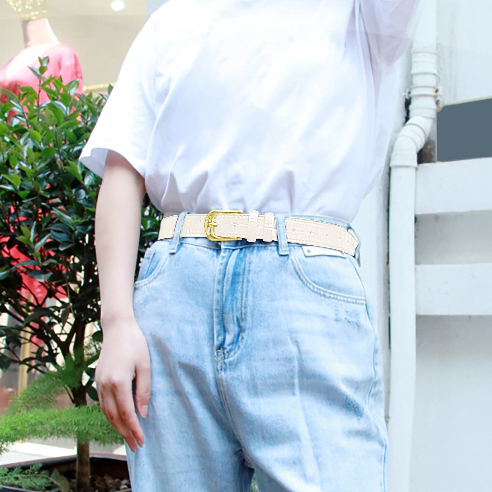 Skinny Leather Belt with Adjustable Alloy Turn Lock for Dresses Jeans Coats Women main image 4