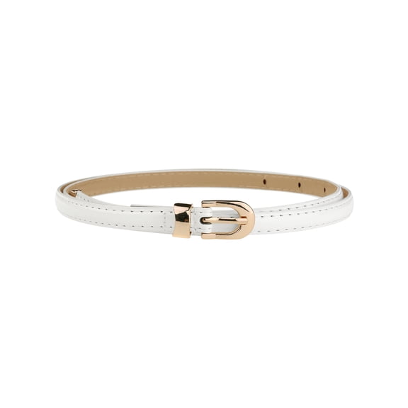 INSPIRE CHIC Women Skinny PU Leather Belt, Thin Waist Belts with Gold Metal Buckle White