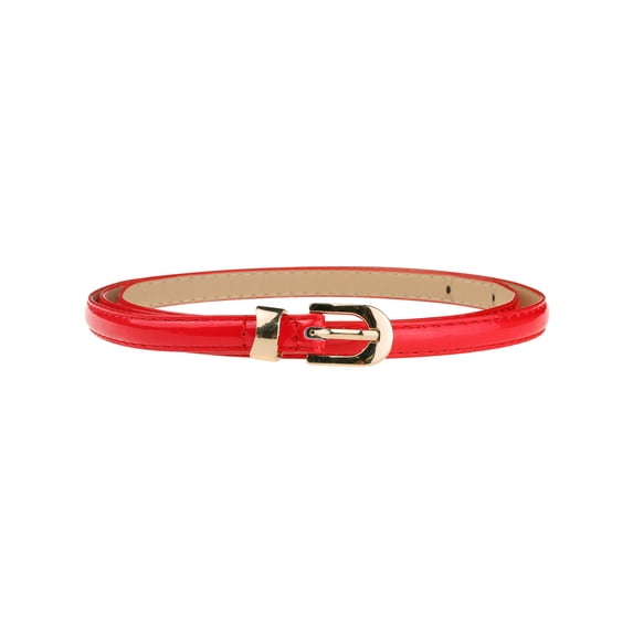INSPIRE CHIC Women Skinny PU Leather Belt, Thin Waist Belts with Gold Metal Buckle Red