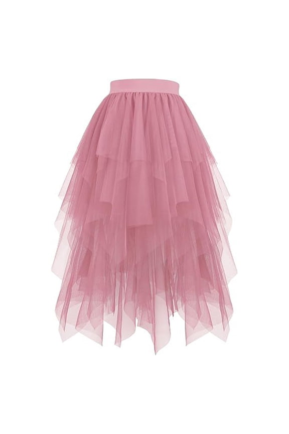 Women Skirt Carnival Clothes For Elegant High Widelity Knit Sheer Overlay Skirt For With Inner And Flirty Asymmetrical Hem Pink M