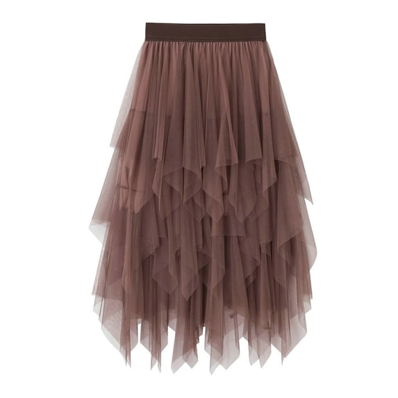 Women Skirt Chiffon Midi Puffy Tulle Skirt High Waist A-Line Long Skirts