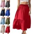 thumbnail image 1 of Women Skirt Fashion Women‘s Solid Color Casual Elasticity High Waist Tiered Skirts Skirt for Women Red S, 1 of 9