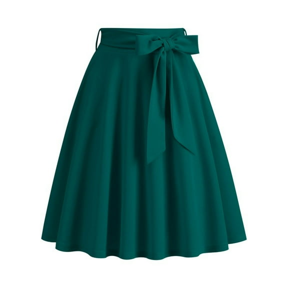 Women Skirt High Elastic Waist A Line Long Skirt Summer Casual Ruffle Pleated Bowknot Midi Skirts