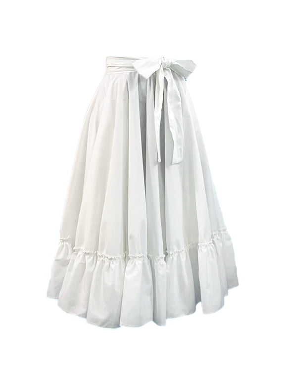 Women Skirt Practice Folklorico Mexican Flamenco Falda Doble Vuelo Mexico 32" Length White