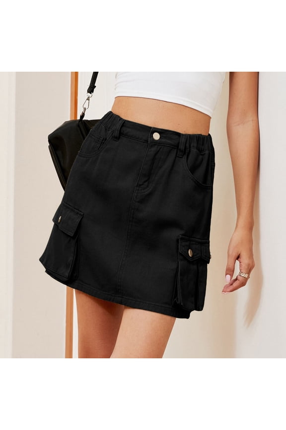 Women Skirt Soft Hugging Denim Skirt Elastic Waist Cargo Pocket Denim Skirt Skirt Knee Length Skirt Silk Skirts for Women Cute Skirts for Teen Girls Womens Midi Skirt Pleated Skirts for Women plus