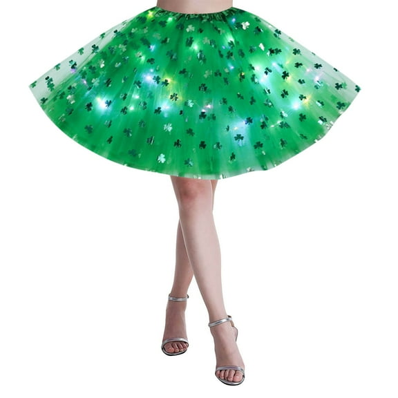Women Skirt St. Patricks'S Day Led Tutu Skirts Ballet Dance Tutu Skirts Light Up Sparkly Party