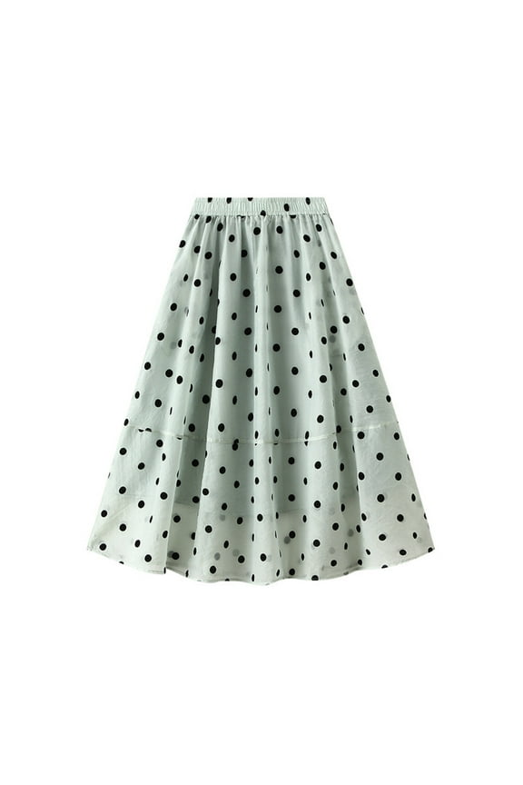 Women Skirt Summer Casual Polka Dot Dress Puffy Flowy Skirt Boho Elastic Waisted Skirts