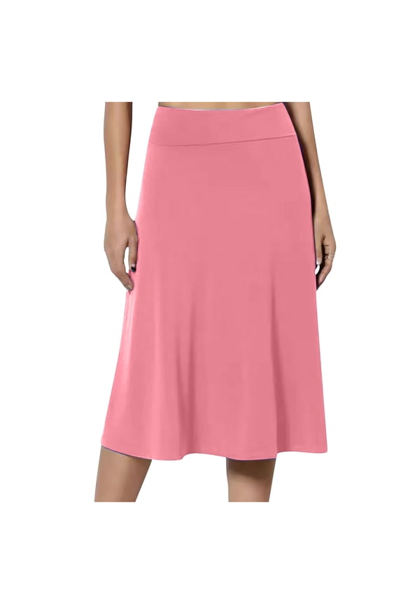 Women Skirts Casual Elastic High Waist Flare Work Midi Knee Length Stretchy Skirt Trumpet Elastic Mid Length Skirt