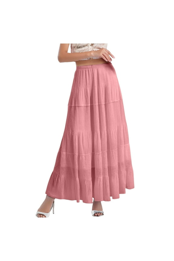 Women Skirts Chiffon Maxi Elastic Waisted Pleated A Line Breathable Soft Polyester Summer Beach Party Wear