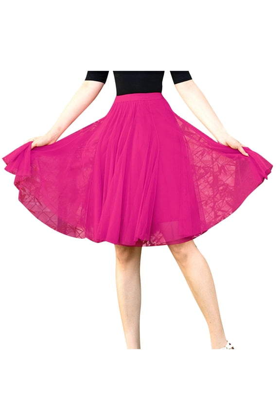 Women Skirts Knee Length Tulle Skirt High Waist A-line Pleated Princess Skirts Evening Gown Prom Wedding Skirt