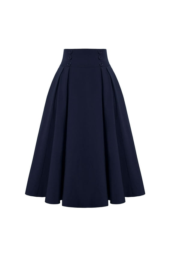Women Skirts Ladies Elegant Solid Color A Skirt Vintage Vintage Waist Pleated Skirt Western Skirt Blue S