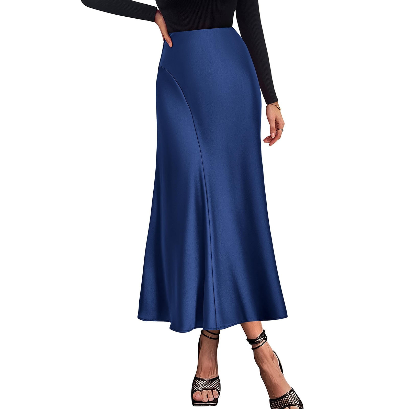 Women Skirts Satin Midi Skirts 2024 Summer High Waist A-Line 