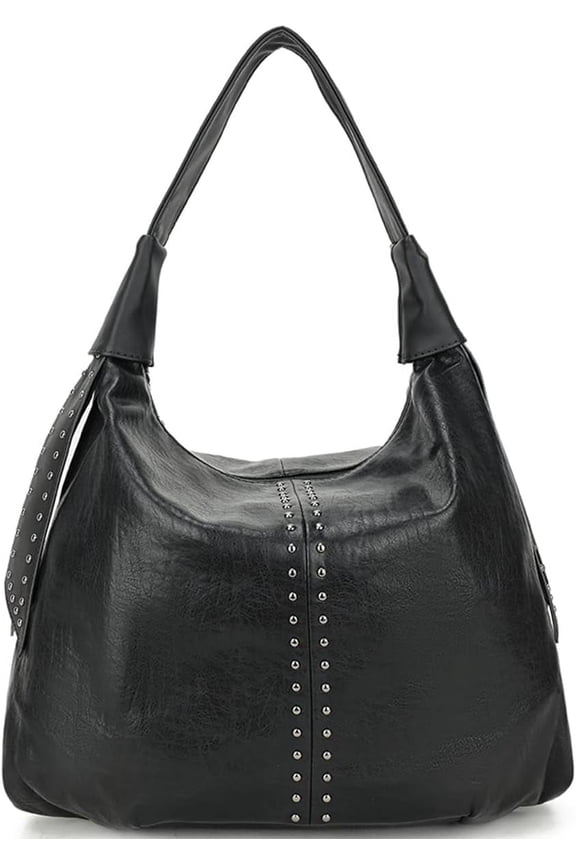 Women Skull Handbag Large Capacity Gothic Studded Rivet Shoulder Bag PU Leather Punk Crossbody Bag Tote Black