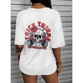 thumbnail image 1 of Women Skull & Letter Print Round Neck Drop Shoulder T-Shirt, 1 of 4