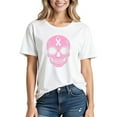 thumbnail image 1 of Women Skull Pink Ribbon Calavera Breast Cancer Short Sleeve T-Shirt Funky Cancer Awareness Gifts Tee Tops, 1 of 3