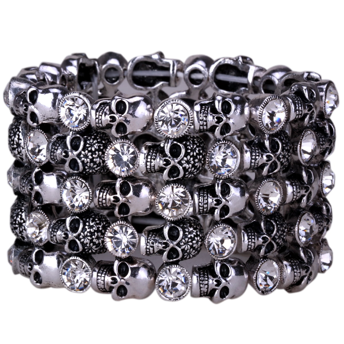 Women Skull Stretch Cuff Bracelet Fit Wrist Circumference 7 to 8
