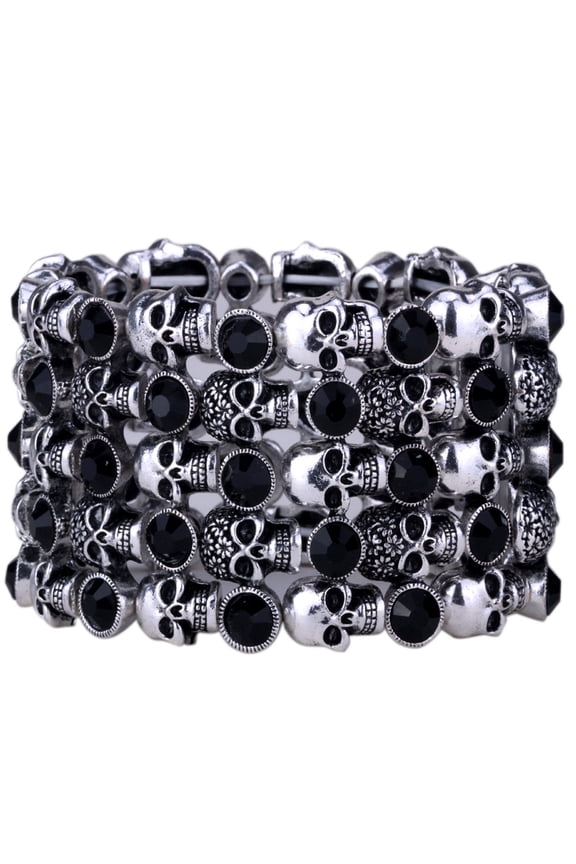 Women Skull Stretch Cuff Bracelet Fit Wrist Circumference 7 to 8 inch Biker Jewelry