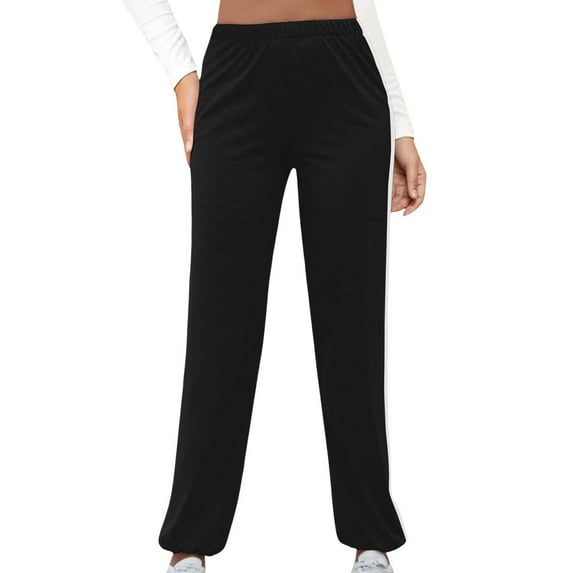 Women Slacks Spring Summer Elastic Waist Solid Color Wide Leg Pants Casual Sports Sweatpants with Pockets Linen Pants Women Black L