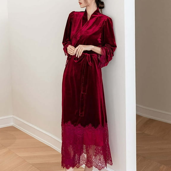 Women Sleep Dress Dgankt Fashion Temperament Women's Long Red Velvet Sling Nightgown