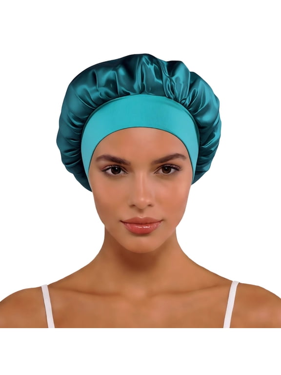 Women Sleep Hat Classic Solid Color Satin Wide Brim Hat For Fashionable Sleep Cap Travel Sun Mint Green One Size